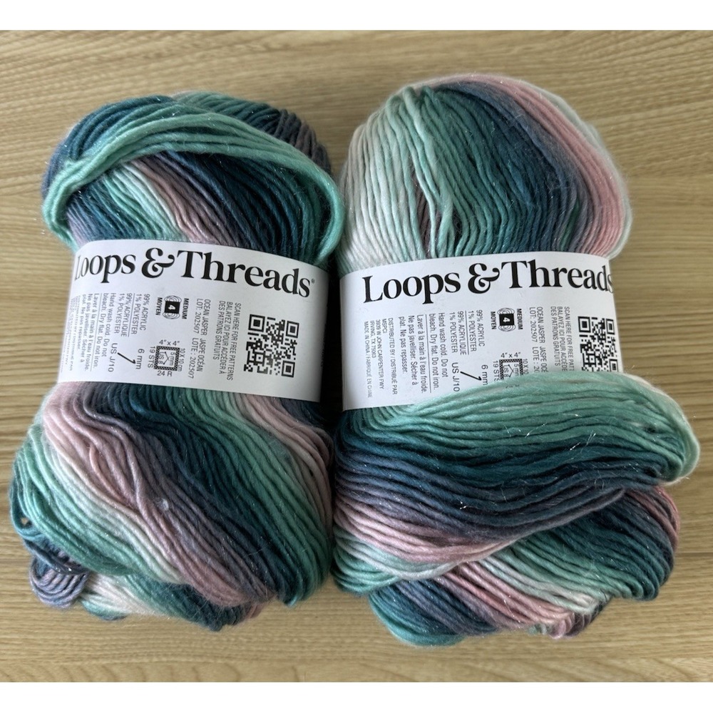 Loops & Threads Facets Yarn Ocean Jasper 105LX Lot of 2 Acrylic Blend 279‎ Yds